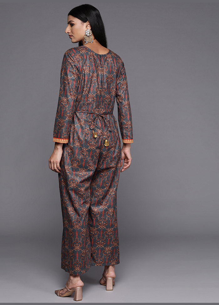 Grey Velvet Printed Jumpsuit VDKSH0805069 - Indian Silk House Agencies