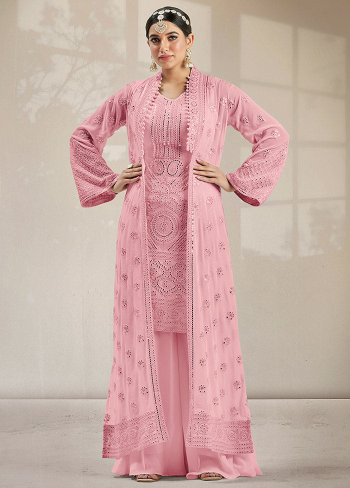 3 Pc Pink Georgette Mirror Work Suit Set VDKSH0805056 - Indian Silk House Agencies