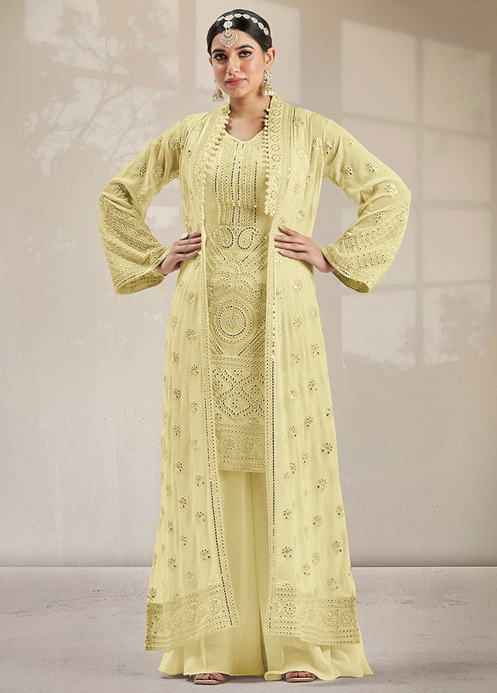 3 Pc Yellow Georgette Mirror Work Suit Set VDKSH0805058 - Indian Silk House Agencies