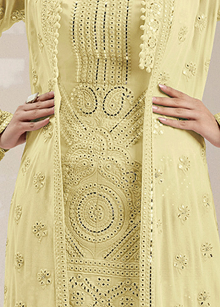 3 Pc Yellow Georgette Mirror Work Suit Set VDKSH0805058 - Indian Silk House Agencies
