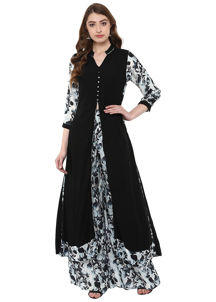 2 Pc Black Rayon Flared Kurti Set VDKSH19052036 - Indian Silk House Agencies