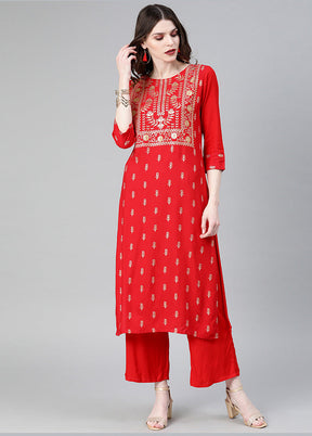 2 Pc Red Readymade Rayon Kurti Set VDKSH19052037 - Indian Silk House Agencies