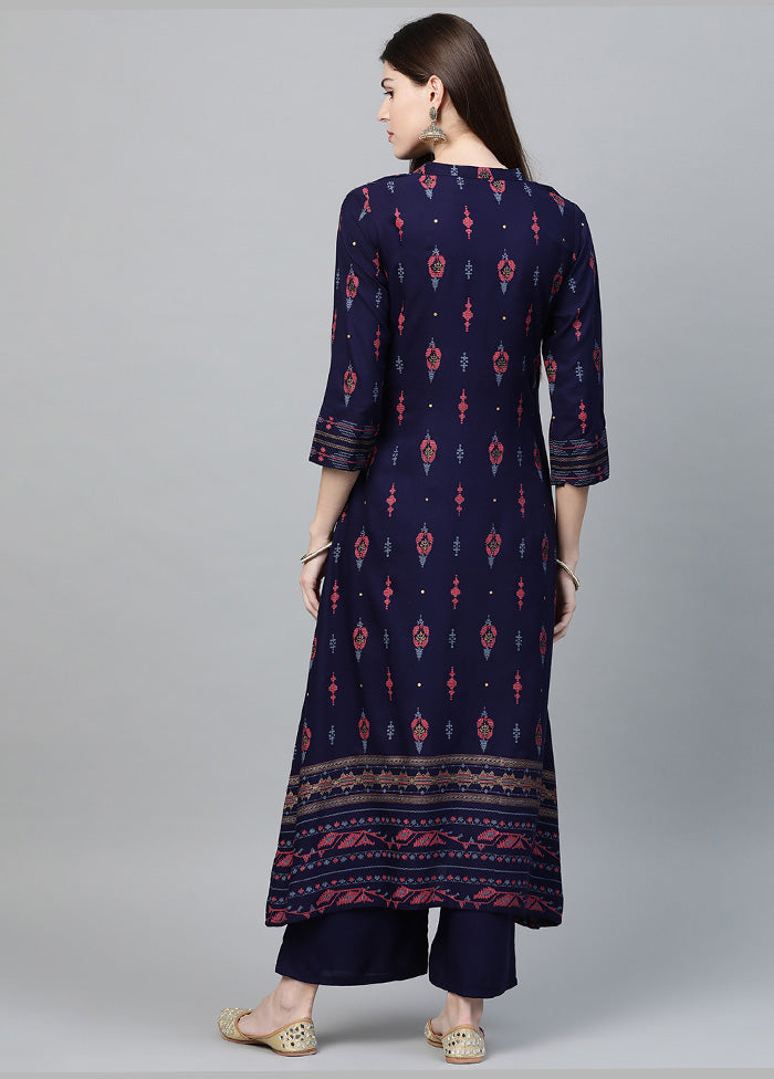 2 Pc Navy Blue Rayon A Line Kurti Set VDKSH19052038 - Indian Silk House Agencies