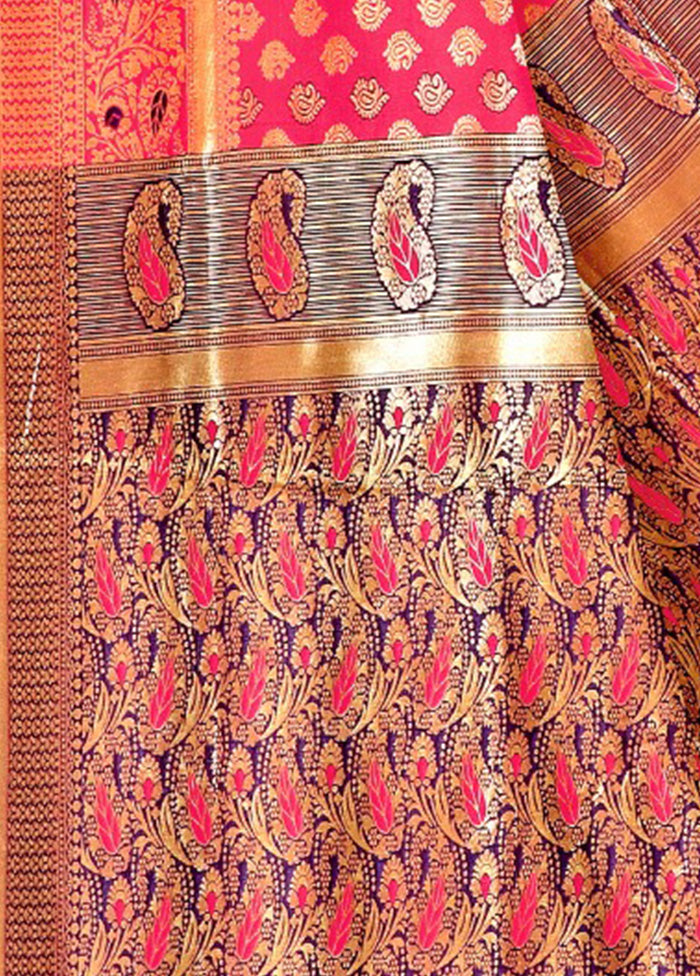 Dark Pink Spun Silk Zari Woven Saree With Blouse Piece - Indian Silk House Agencies