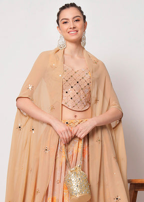 3 Pc Beige Semi Stitched Georgette Lehenga Set - Indian Silk House Agencies