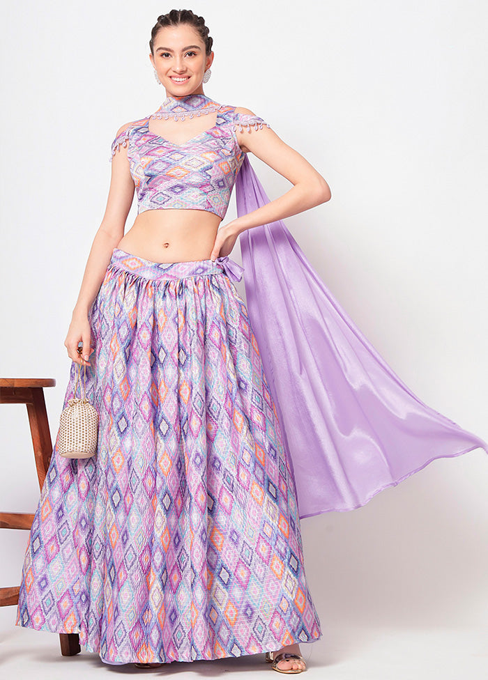 3 Pc Lavender Semi Stitched Chinon Silk Lehenga Set - Indian Silk House Agencies