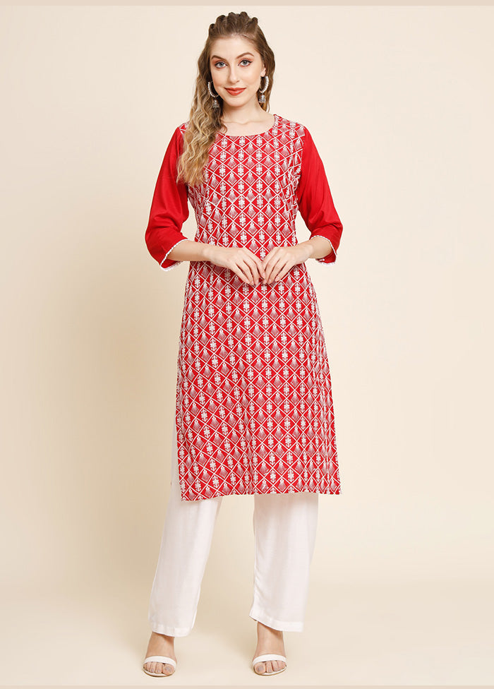 Red Readymade Georgette Long Kurti VDKSH25052044 - Indian Silk House Agencies