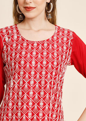 Red Readymade Georgette Long Kurti VDKSH25052044 - Indian Silk House Agencies