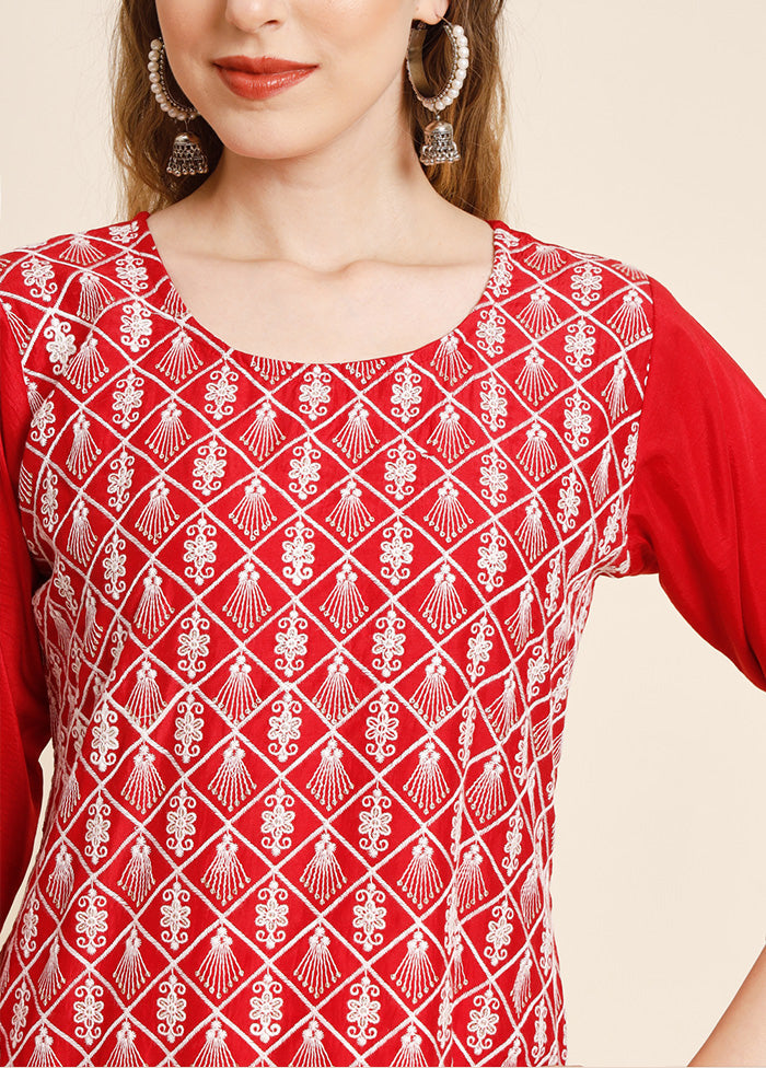 Red Readymade Georgette Long Kurti VDKSH25052044 - Indian Silk House Agencies