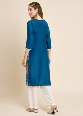 Teal Blue Readymade Georgette Long Kurti VDKSH25052048 - Indian Silk House Agencies