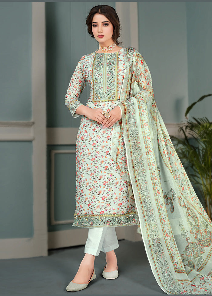 3 Pc Sky Blue Unstitched Silk Suit Set VDKSH25052074 - Indian Silk House Agencies