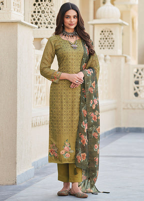 3 Pc Green Unstitched Cotton Suit Set VDKSH31052122 - Indian Silk House Agencies