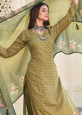 3 Pc Green Unstitched Cotton Suit Set VDKSH31052122 - Indian Silk House Agencies