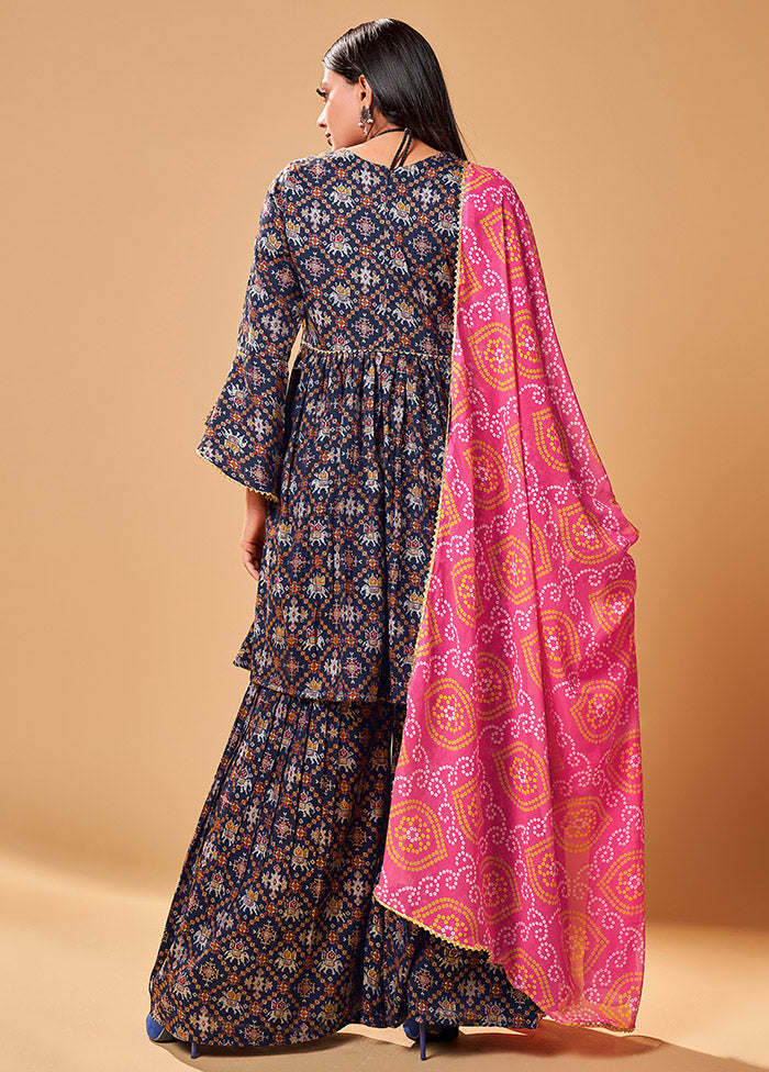 3 Pc Navy Blue Readymade Rayon Suit Set VDKSH31052074 - Indian Silk House Agencies