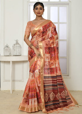 Peach Cotton Saree With Blouse Piece - Indian Silk House Agencies