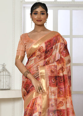 Peach Cotton Saree With Blouse Piece - Indian Silk House Agencies