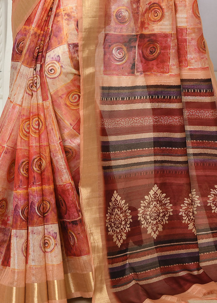 Peach Cotton Saree With Blouse Piece - Indian Silk House Agencies