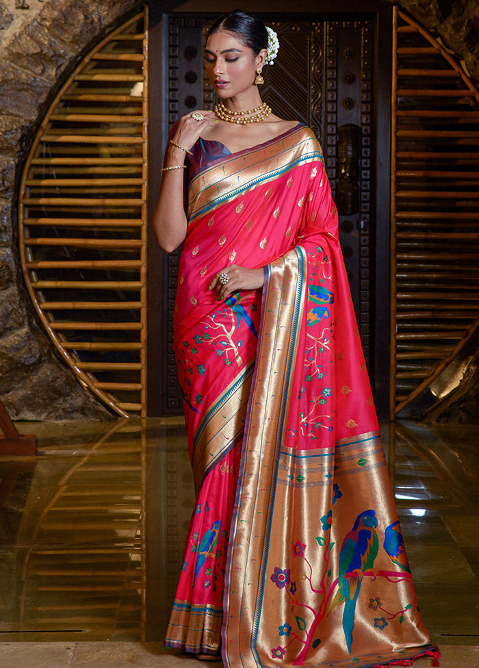 Dark Pink Spun Silk Saree With Blouse Piece - Indian Silk House Agencies