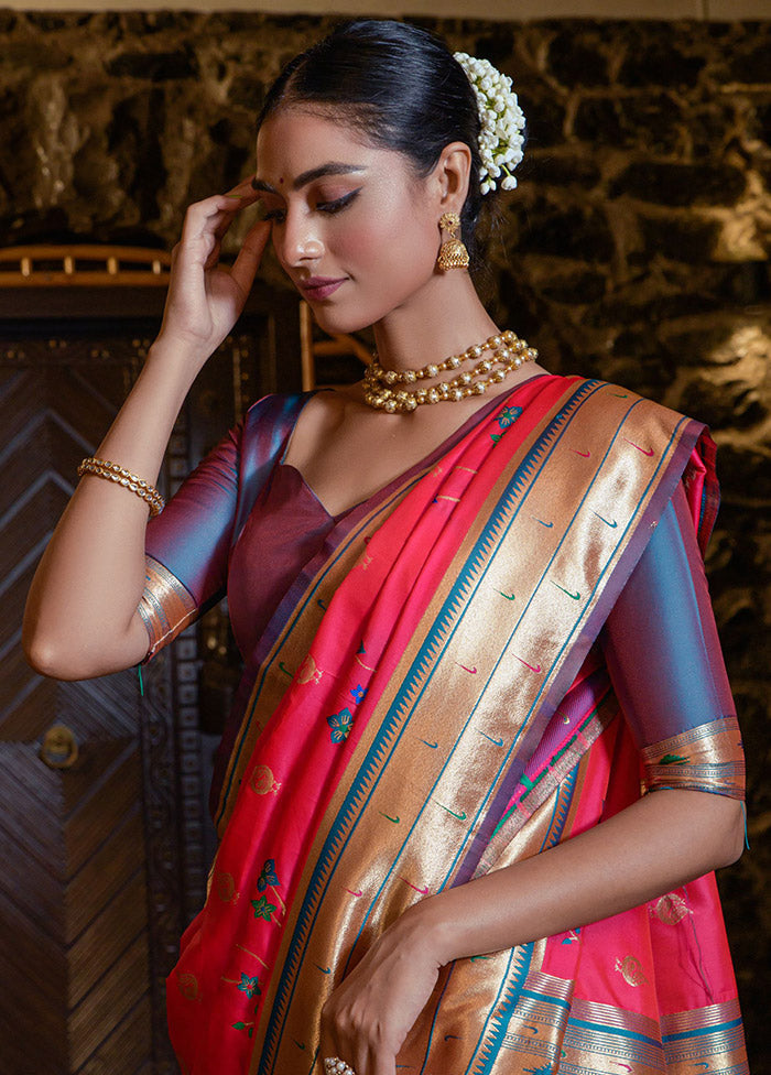 Dark Pink Spun Silk Saree With Blouse Piece - Indian Silk House Agencies