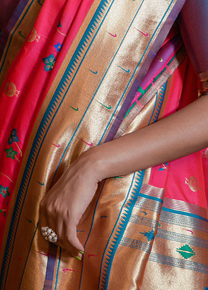 Dark Pink Spun Silk Saree With Blouse Piece - Indian Silk House Agencies