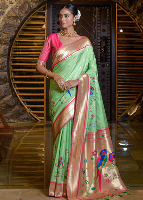 Pista Green Spun Silk Saree With Blouse Piece - Indian Silk House Agencies