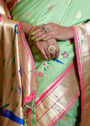 Pista Green Spun Silk Saree With Blouse Piece - Indian Silk House Agencies