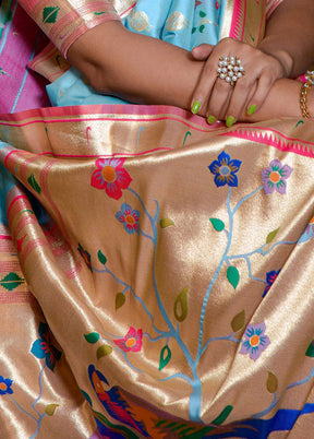 Sky Blue Spun Silk Saree With Blouse Piece - Indian Silk House Agencies