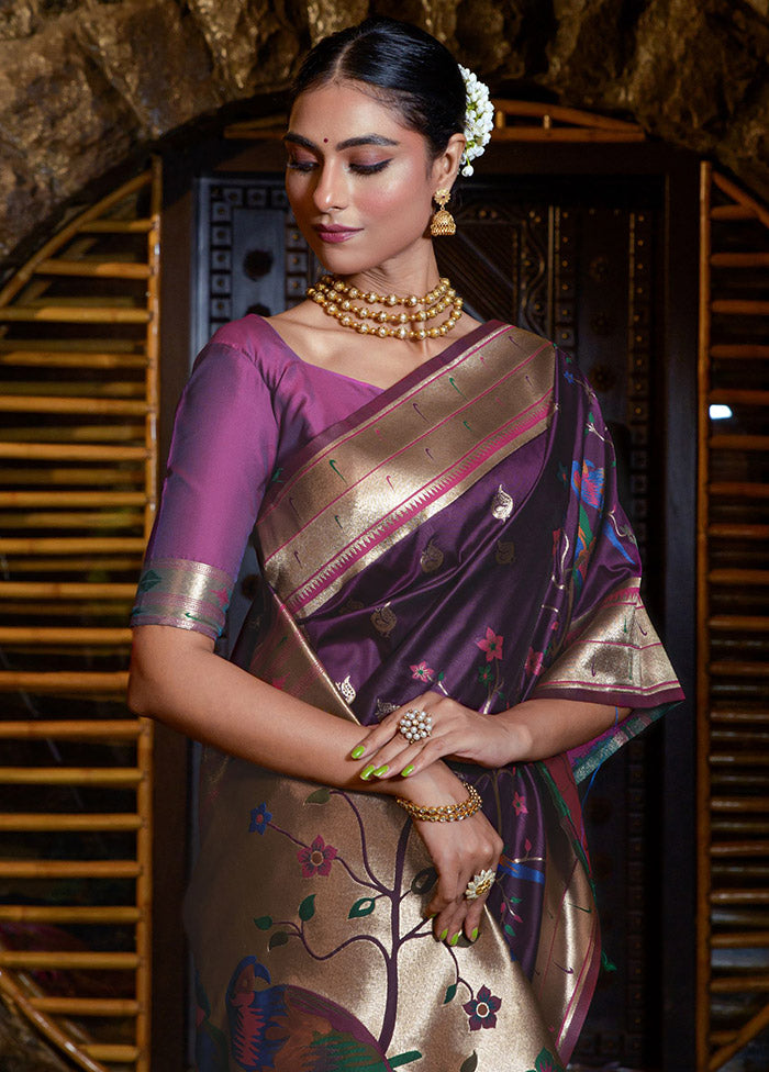 Voilet Spun Silk Saree With Blouse Piece - Indian Silk House Agencies