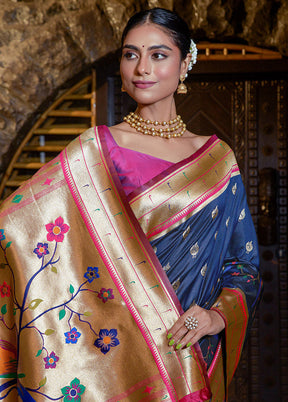 Navy Blue Spun Silk Saree With Blouse Piece - Indian Silk House Agencies