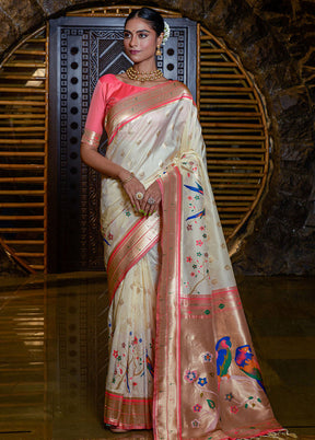 Cream Spun Silk Saree With Blouse Piece - Indian Silk House Agencies