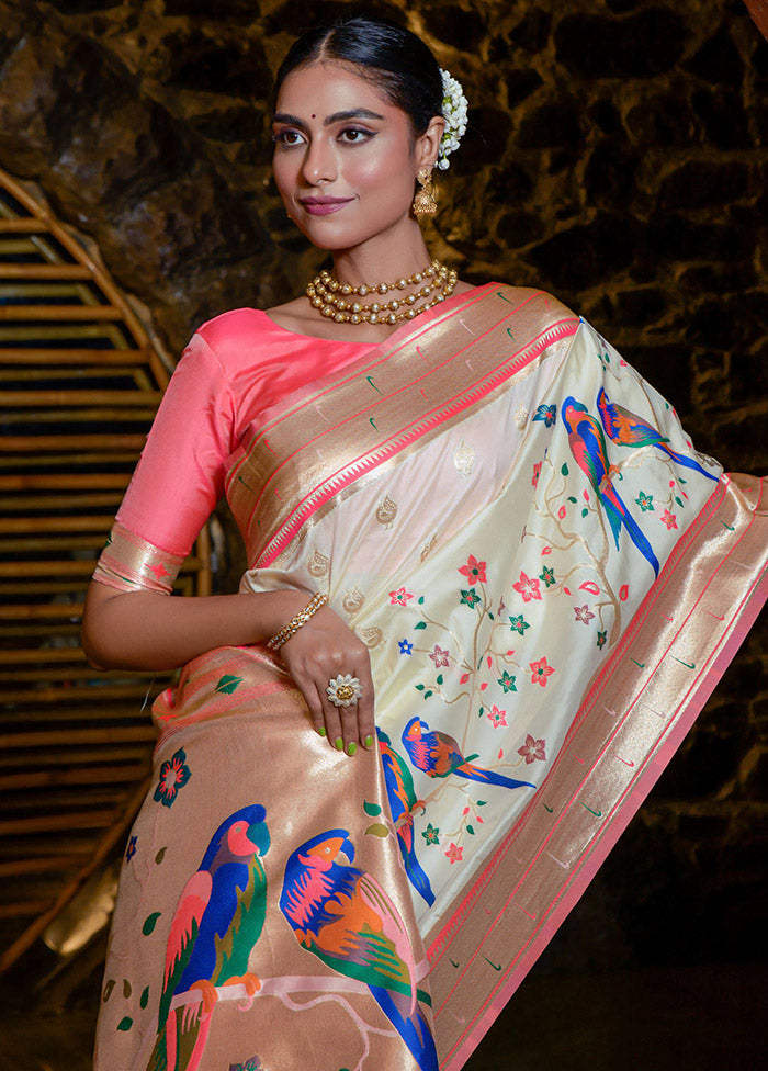 Cream Spun Silk Saree With Blouse Piece - Indian Silk House Agencies