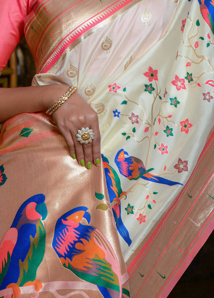 Cream Spun Silk Saree With Blouse Piece - Indian Silk House Agencies