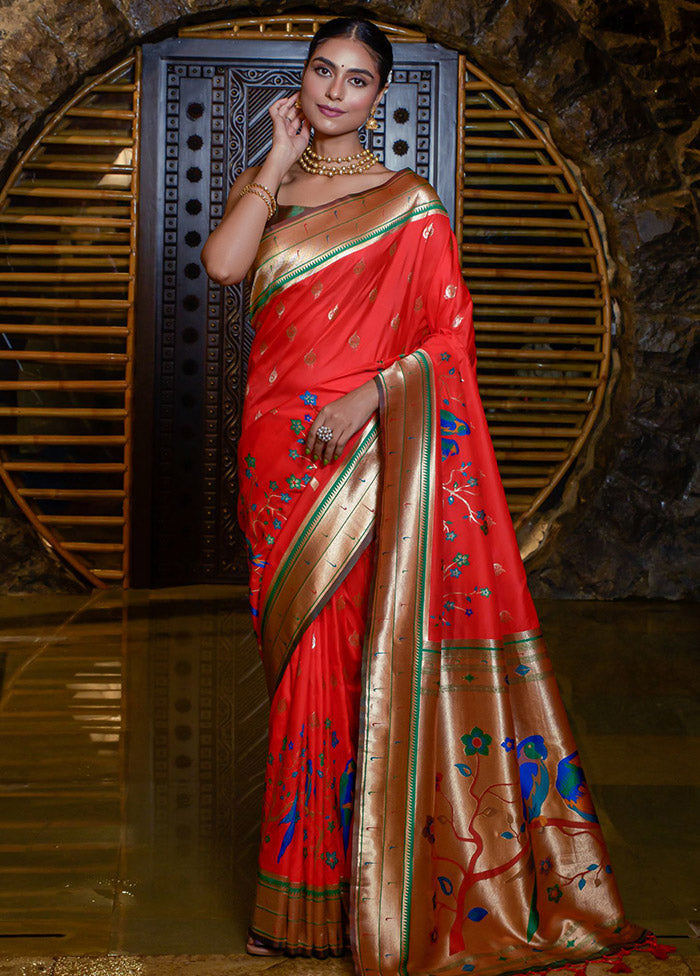 Red Spun Silk Saree With Blouse Piece - Indian Silk House Agencies