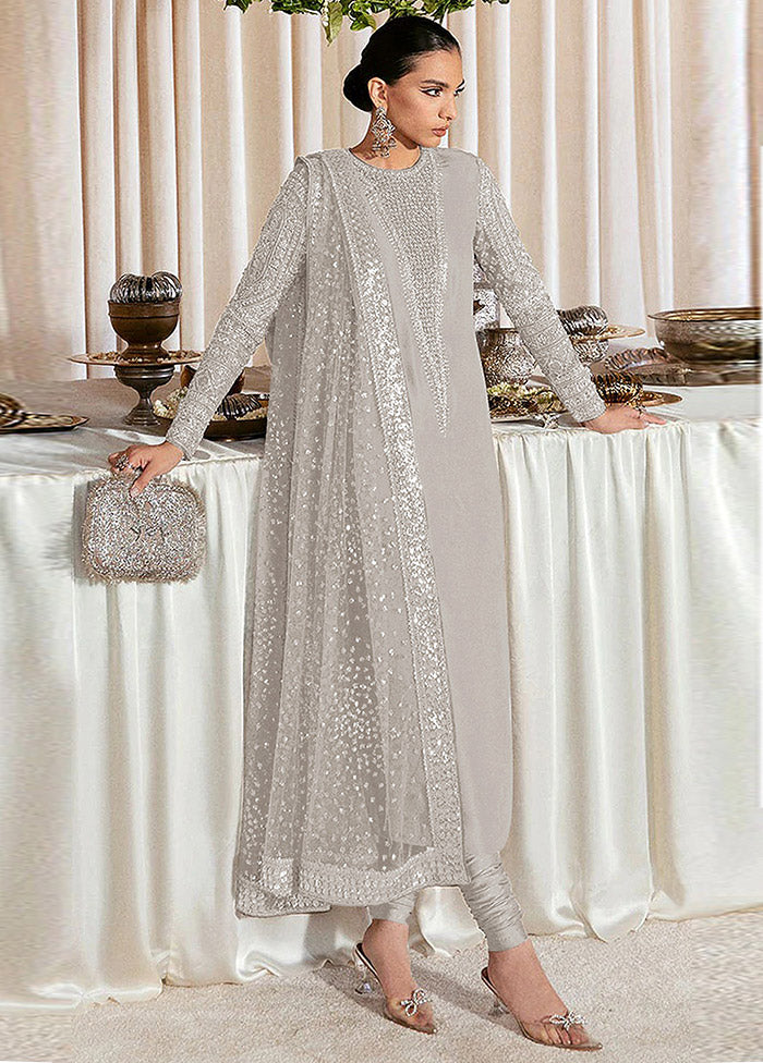 3 Pc Grey Semi Stitched Georgette Suit Set VDKSH31052098 - Indian Silk House Agencies