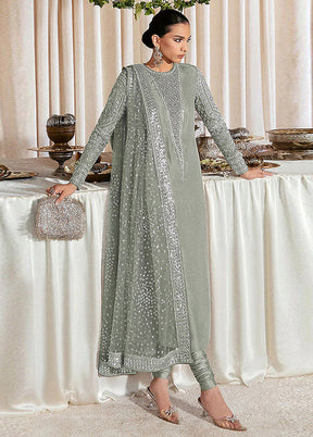 3 Pc Grey Semi Stitched Georgette Suit Set VDKSH31052100 - Indian Silk House Agencies