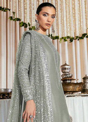 3 Pc Grey Semi Stitched Georgette Suit Set VDKSH31052100 - Indian Silk House Agencies