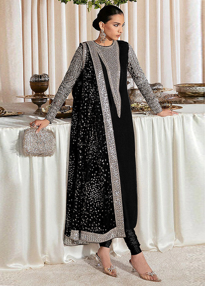 3 Pc Black Semi Stitched Georgette Suit Set VDKSH31052101 - Indian Silk House Agencies