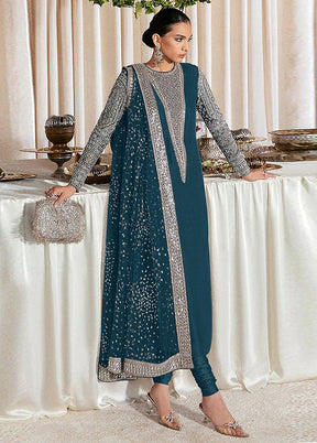 3 Pc Teal Semi Stitched Georgette Suit Set VDKSH31052102 - Indian Silk House Agencies