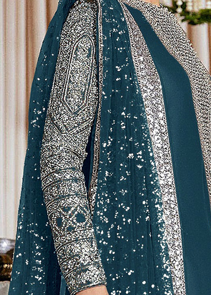 3 Pc Teal Semi Stitched Georgette Suit Set VDKSH31052102 - Indian Silk House Agencies