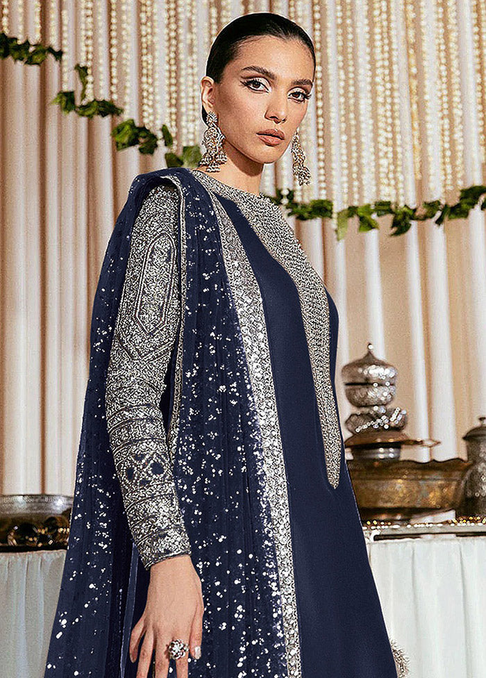 3 Pc Blue Semi Stitched Georgette Suit Set VDKSH31052103 - Indian Silk House Agencies