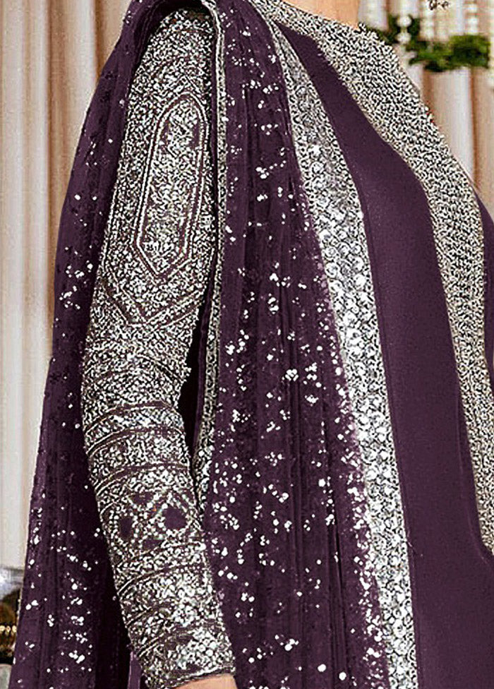 3 Pc Purple Semi Stitched Georgette Suit Set VDKSH31052105 - Indian Silk House Agencies