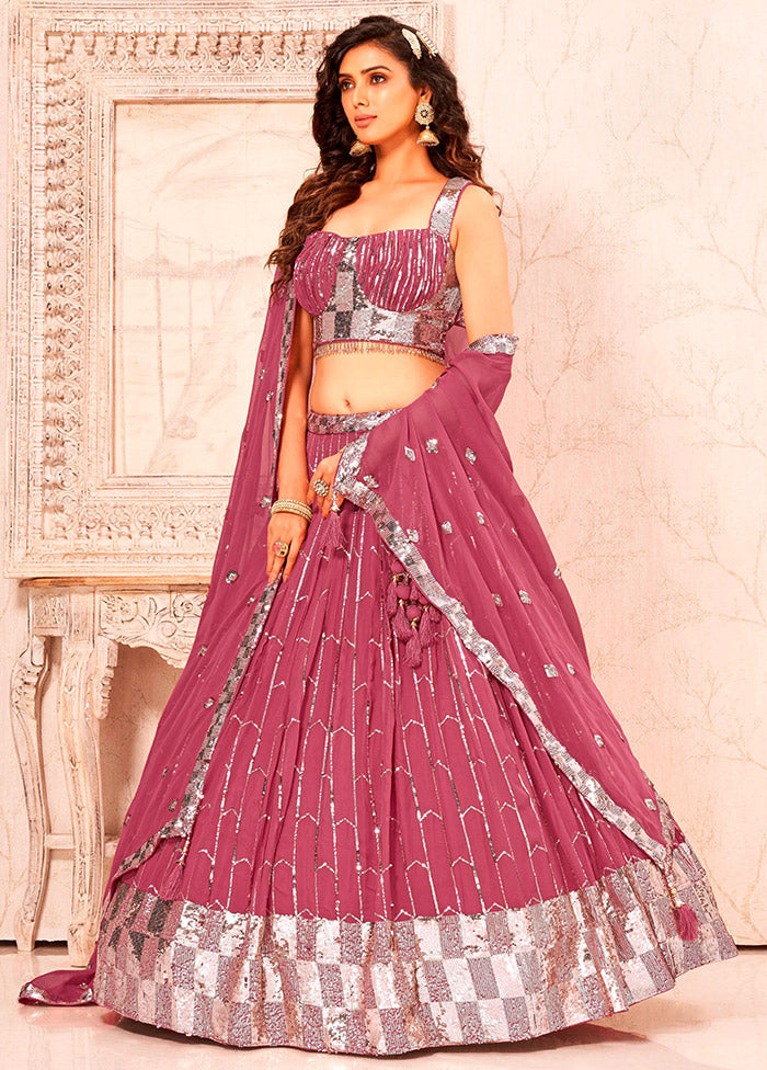 3 Pc Pink Readymade Georgette Lehenga Set - Indian Silk House Agencies