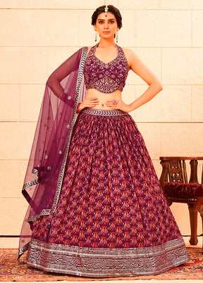 3 Pc Wine Readymade Georgette Lehenga Set - Indian Silk House Agencies