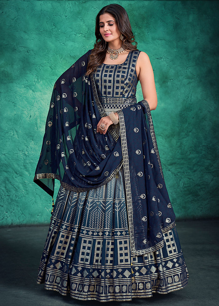 2 Pc Navy Blue Readymade Georgette Gown Set VDKSH31052063 - Indian Silk House Agencies