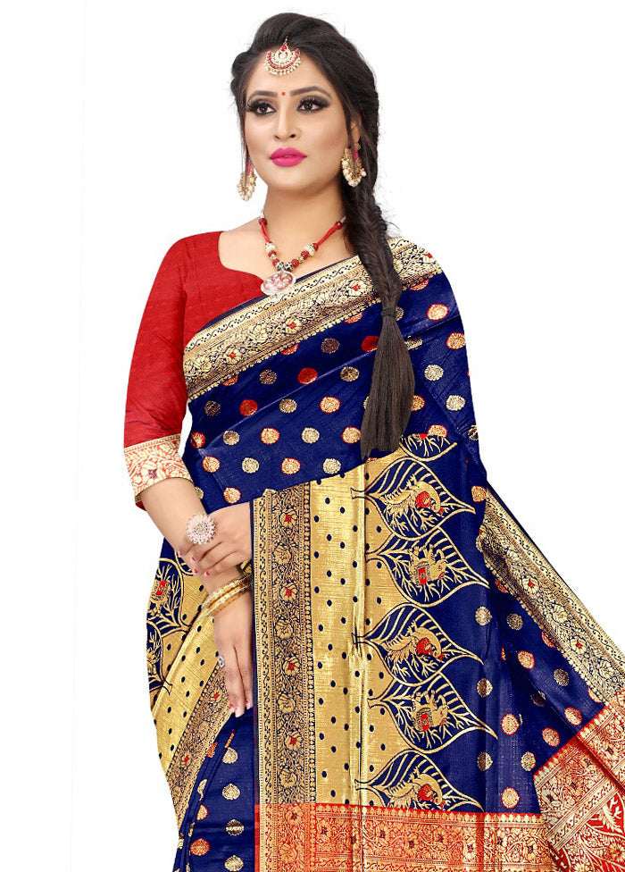 Blue Spun Silk Saree With Blouse Piece - Indian Silk House Agencies