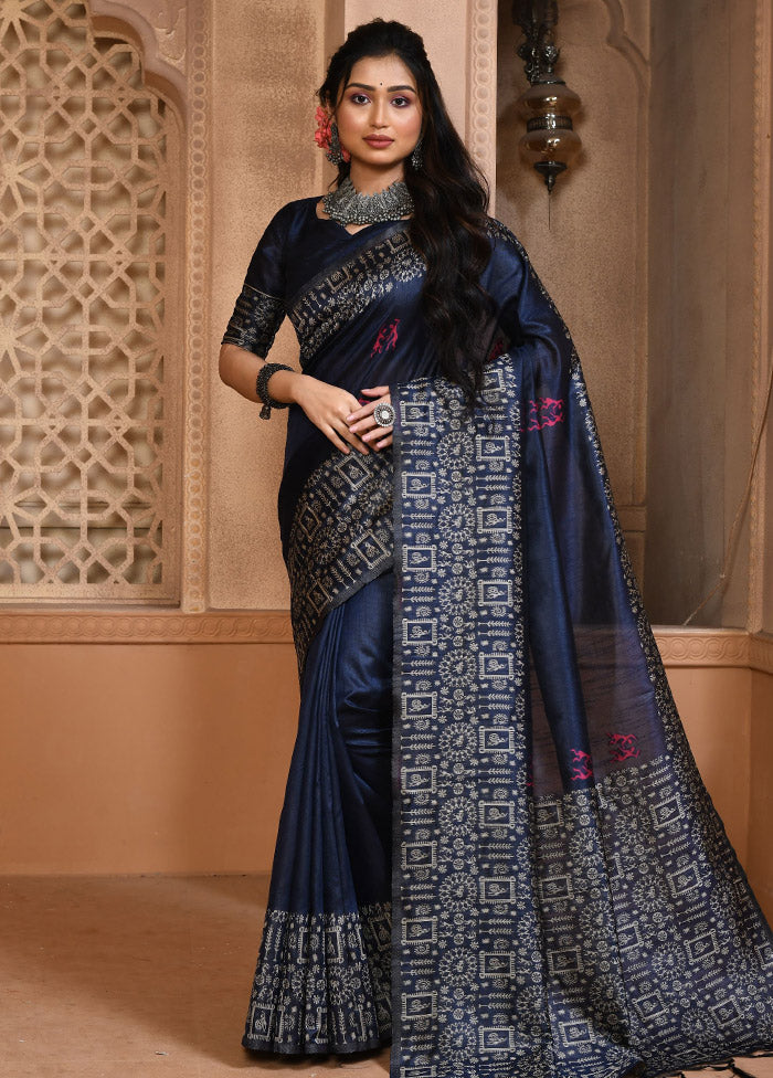 Blue Chiffon Silk Saree With Blouse Piece - Indian Silk House Agencies