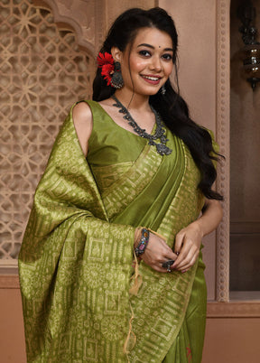 Mehendi Chiffon Silk Saree With Blouse Piece - Indian Silk House Agencies