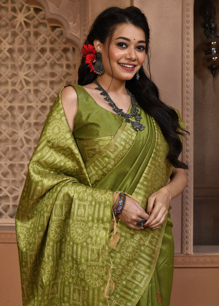 Mehendi Chiffon Silk Saree With Blouse Piece - Indian Silk House Agencies