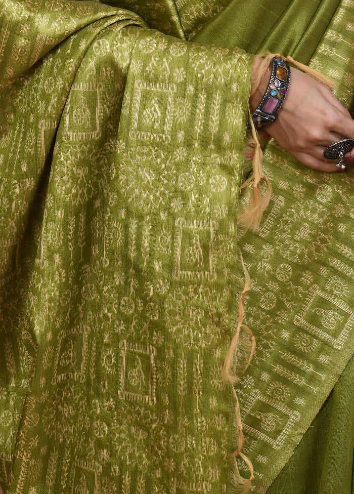 Mehendi Chiffon Silk Saree With Blouse Piece - Indian Silk House Agencies