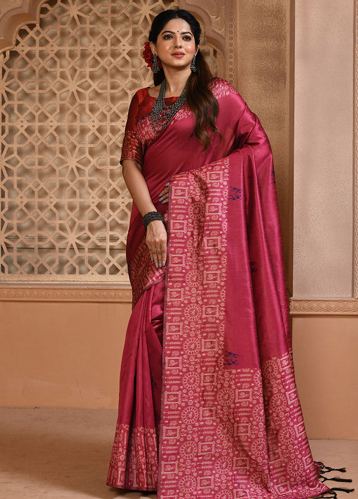 Pink Chiffon Silk Saree With Blouse Piece - Indian Silk House Agencies